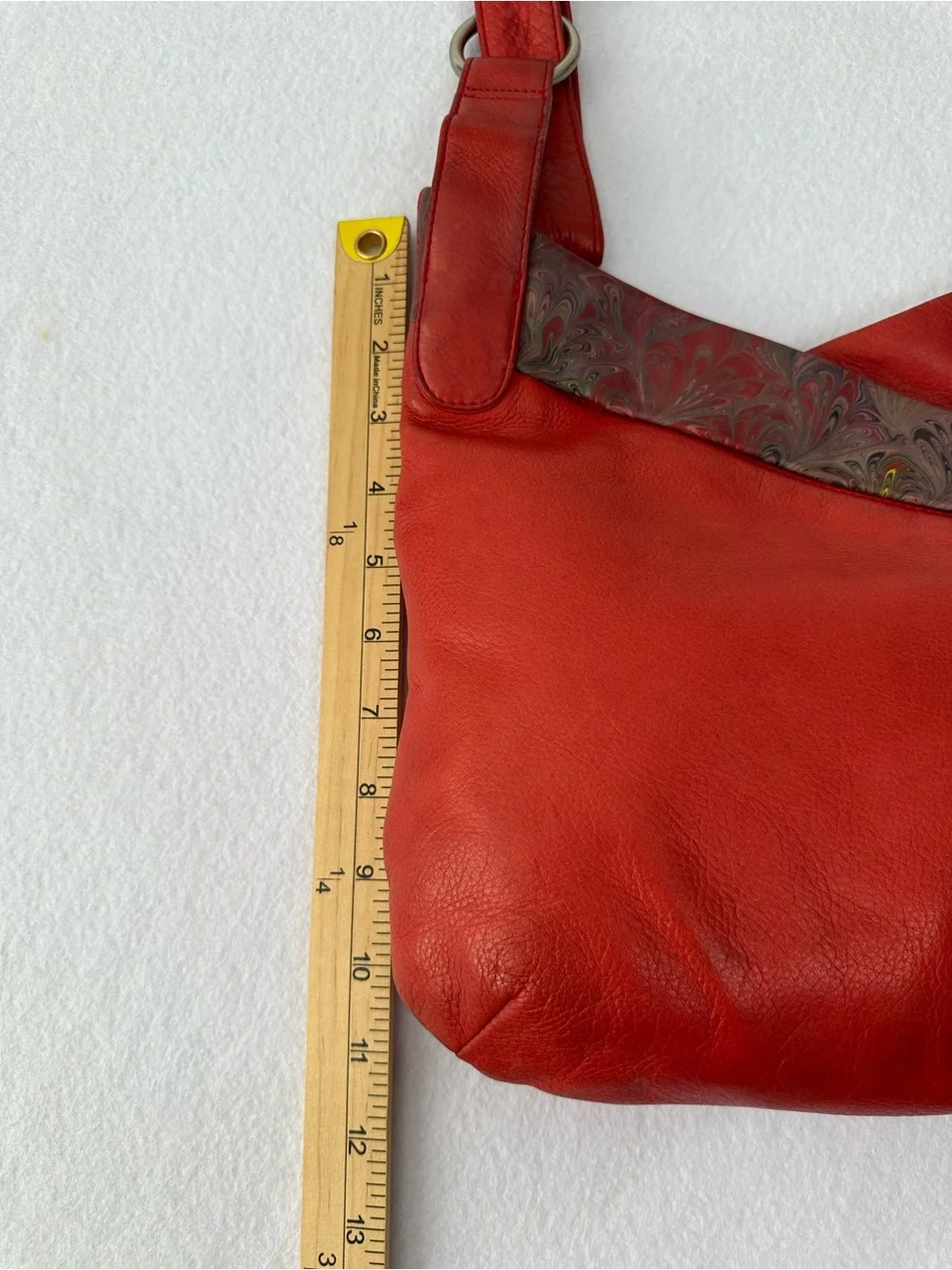 Solace Red Leather Hobo Bag Slouchy Adjustable Crossbody Paisley Boho Whimsigoth